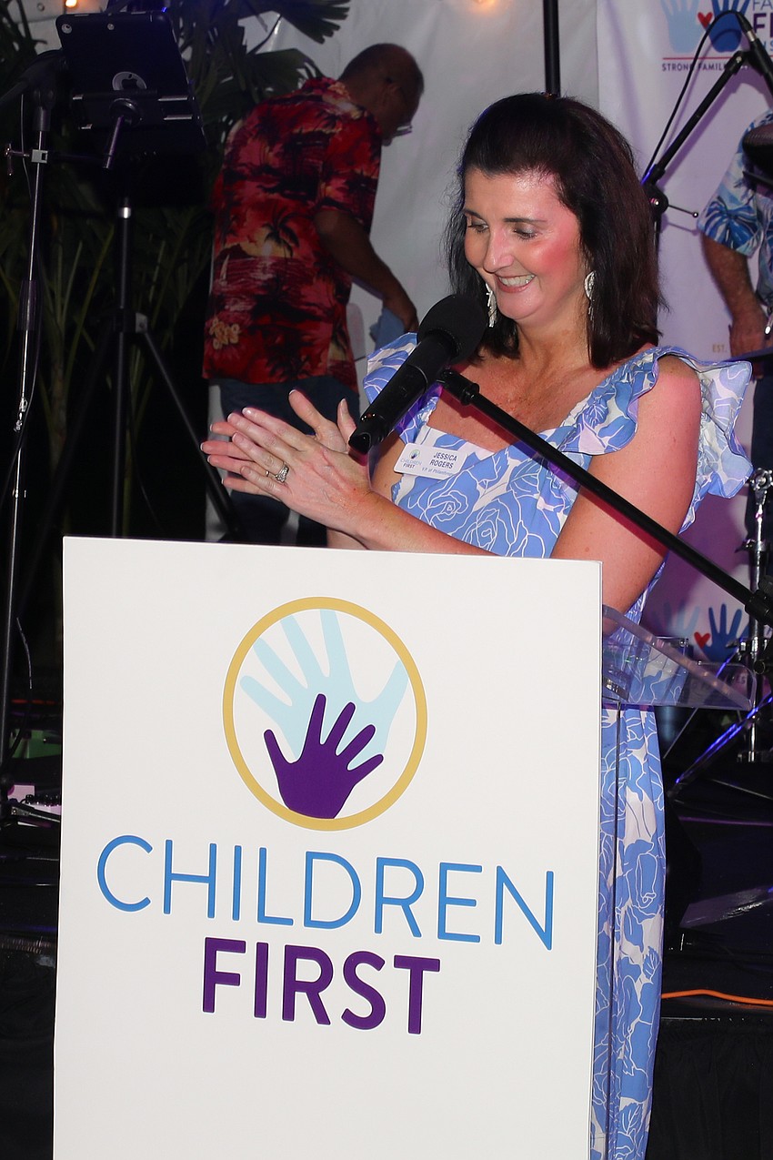 VP of Philanthropy Jessica Rogers gives an enthusiastic welcome to everyone in attendance at the 12th Rockin' Lobster.