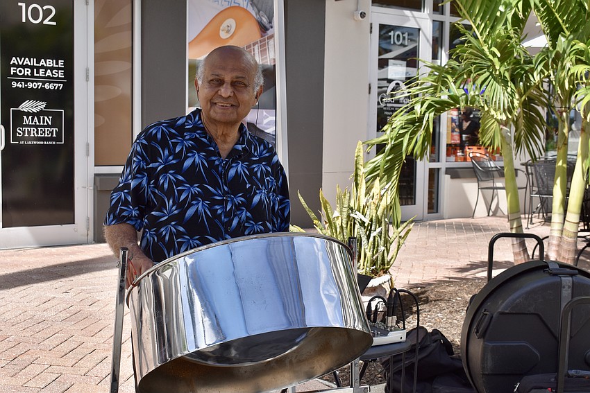 Ronald Emrit plays the steel pan.