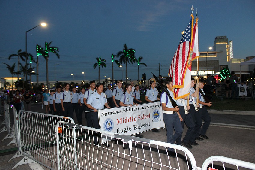 The Sarasota Military Academy Middle School Eagle Regiment kicked off the parade.