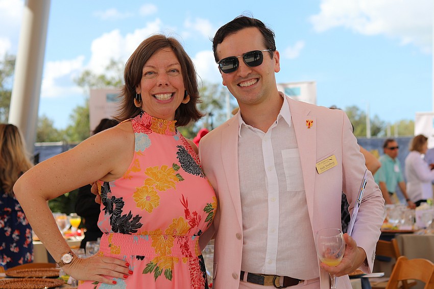 Always with megawatt smiles are Jennifer Johnston and  Andy Sandberg.