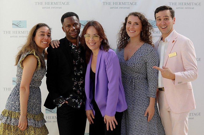 Artistic Director and CEO Andy Sandberg poses with Fellows Rona Siddiqui, Raleigh Mosely II, Leslie Rodriguez Kritzer and guest performer Martina Long.