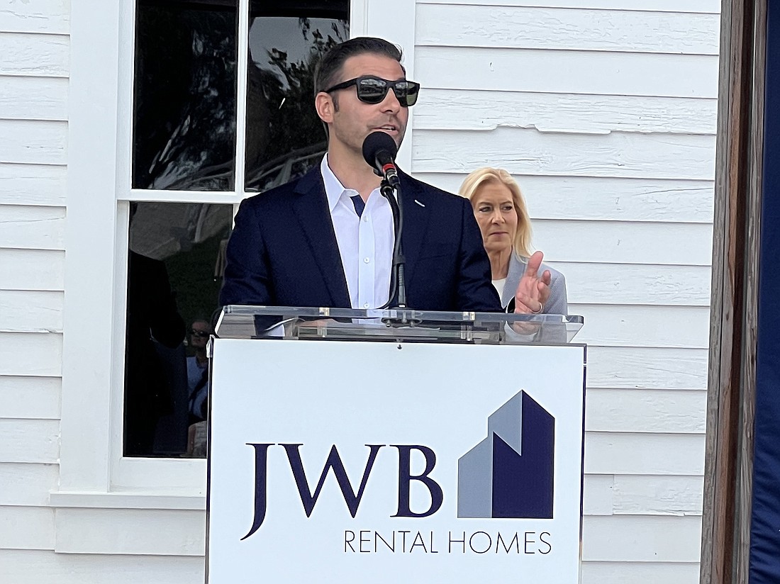 Alex Sifakis, president of JWB Rental Homes, explained the HomeStep Program while Jacksonville Mayor Donna Deegan listens Nov. at Lift Ev’ry Voice and Sing Park in LaVilla.