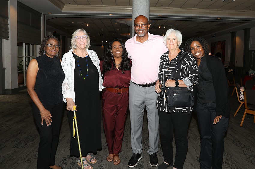 Loreda Williams, Leslie Lacktman, Lori D. Benton, Reggie Bellamy, Judy Hall and Shannon Benton cap off the luncheon with huge smiles.
