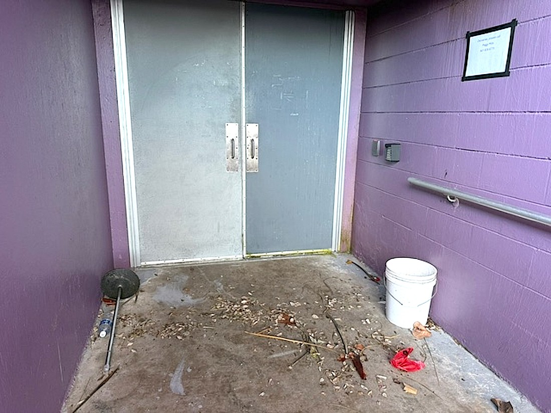 The flooding from Hurricane Milton entered the Van Wezel through these doors to the kitchen.