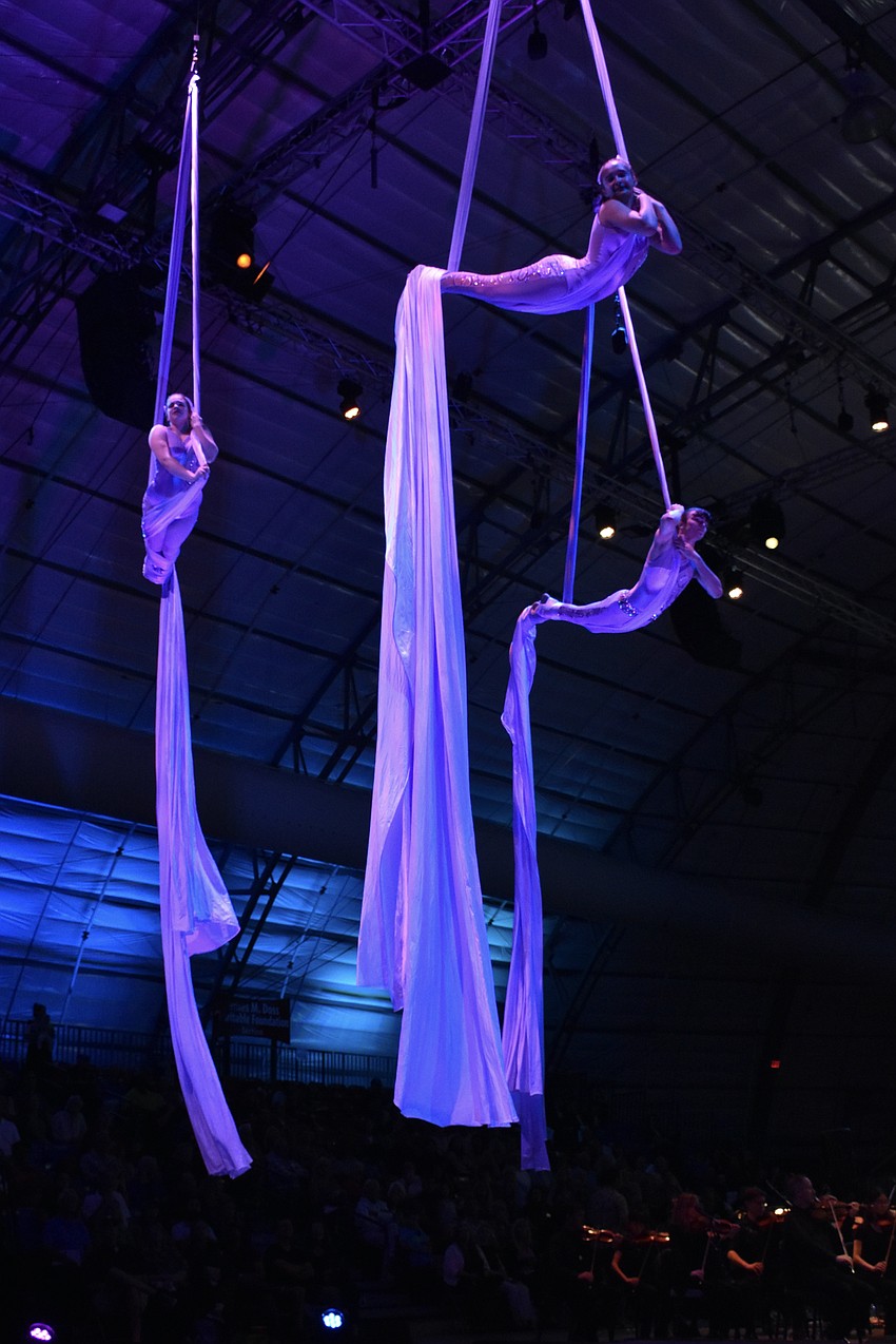 Students from the Sailor Circus perfom aerial acts during a performance of 