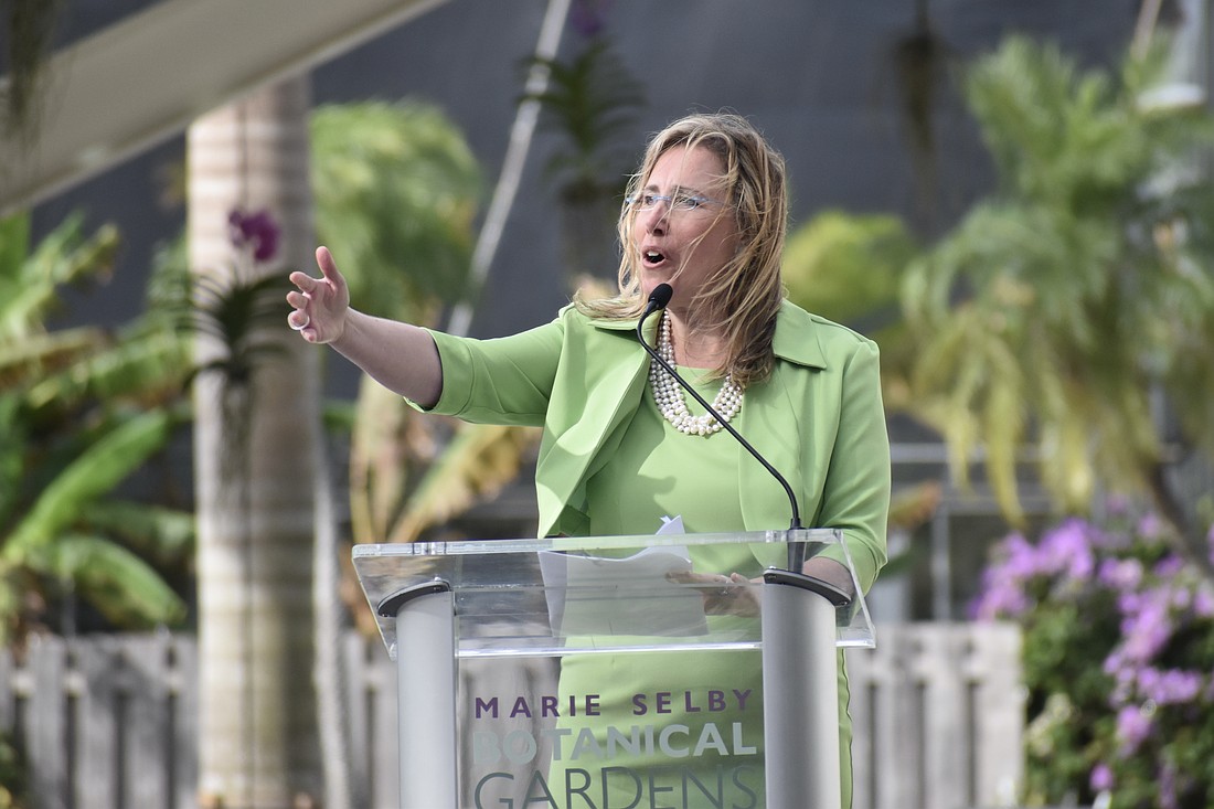 Selby Gardens president and CEO Jennifer Rominiecki speaks at the opening ceremony of the first phase of the Master Plan.