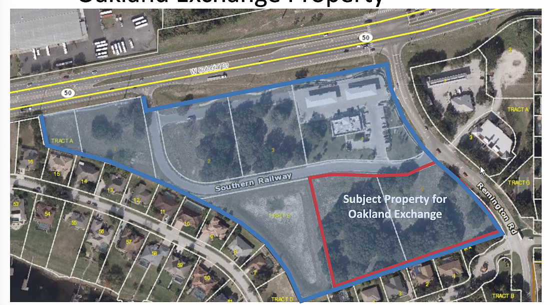 The proposed Oakland Exchange office park is located behind the existing RaceTrac on West Colonial Drive.