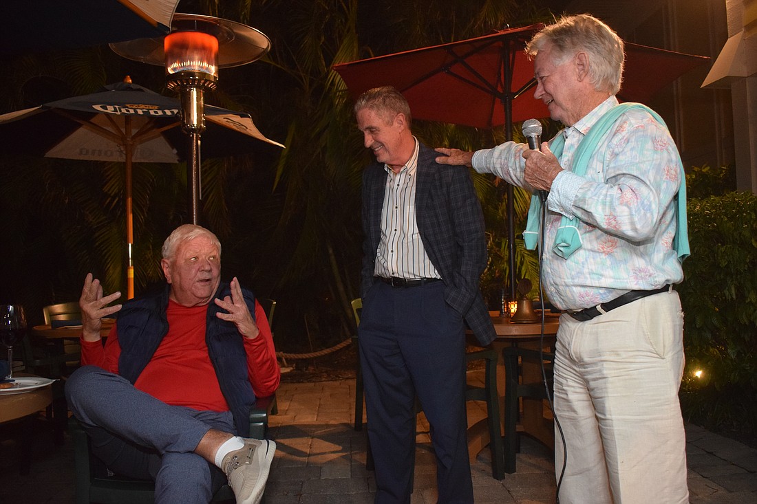 Former Jim Brown attended the Kiwanis Club meeting with Michael Garey and David Miller.