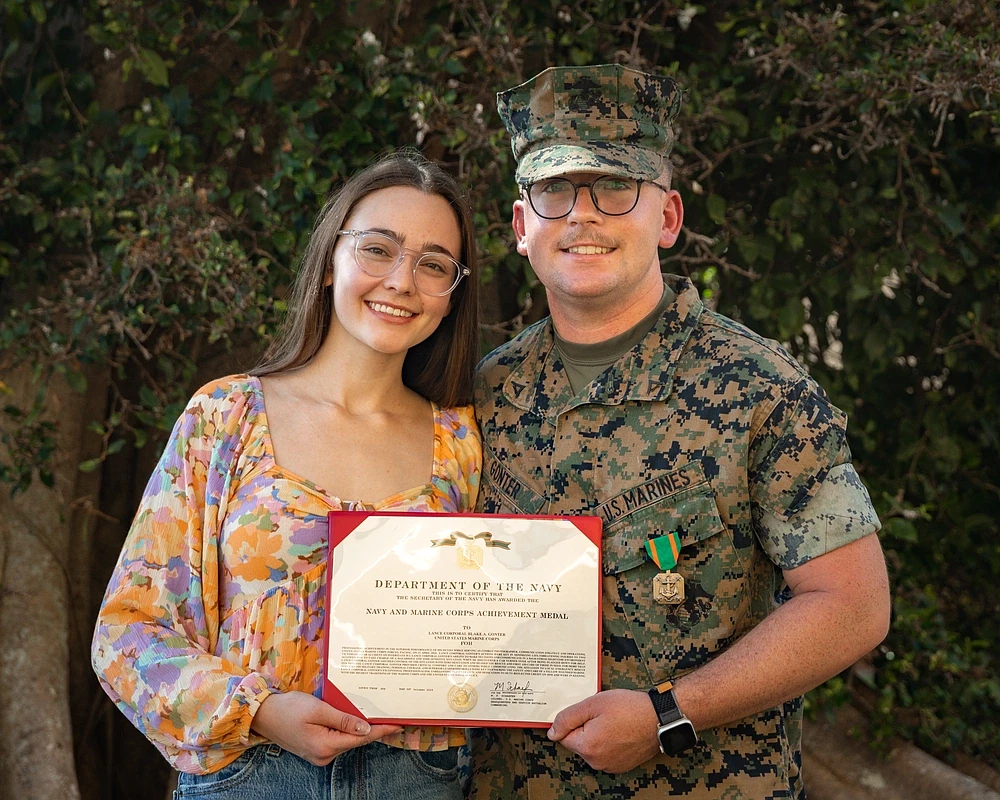 U.S. Marine Corps Lance Cpl. Blake Gonter and his wife Chloe. Photo by Lance Cpl. Jose Villasenor