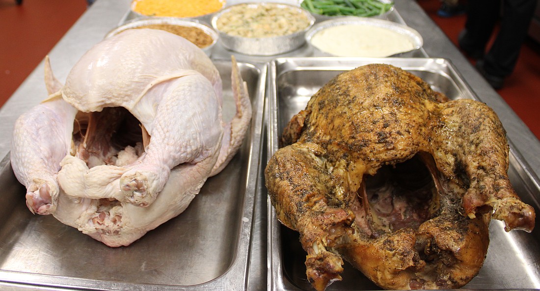 Talking turkey at the Grove — before and after.