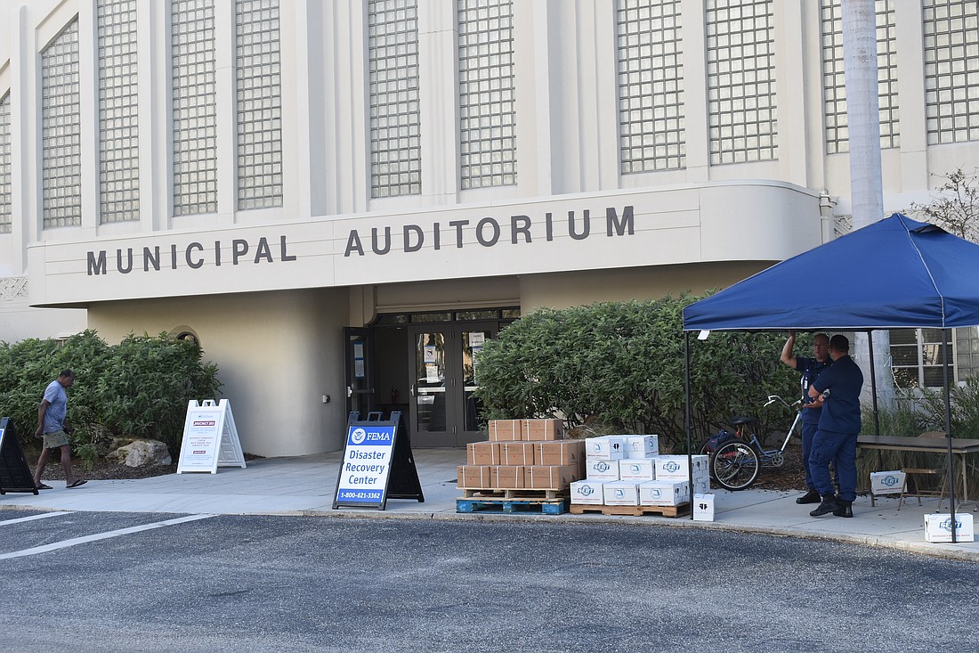 A FEMA Disaster Recovery Center is set up at Sarasota's Municipal Auditorium.