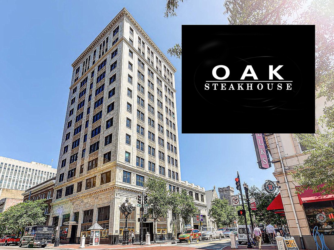 The historic Greenleaf & Crosby Building at 204 N. Laura St.
will house Oak Steakhouse on the ground floor.