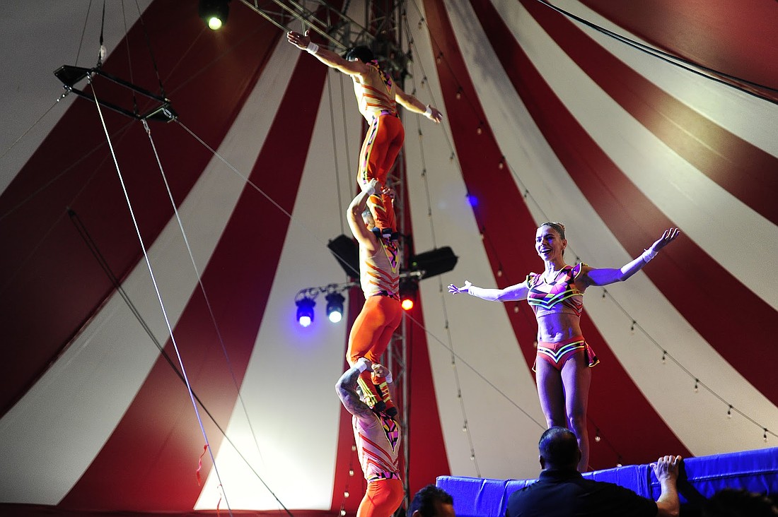 Angel Ramos, his mother Derileisy Ramos and fellow performers Manuel Acosta and Ernesto Vila performed their trampoline and trapeze act.