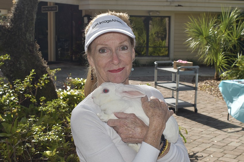 Piper Lyons, with her rabbit Zen, brought the event's only non-canine animal.