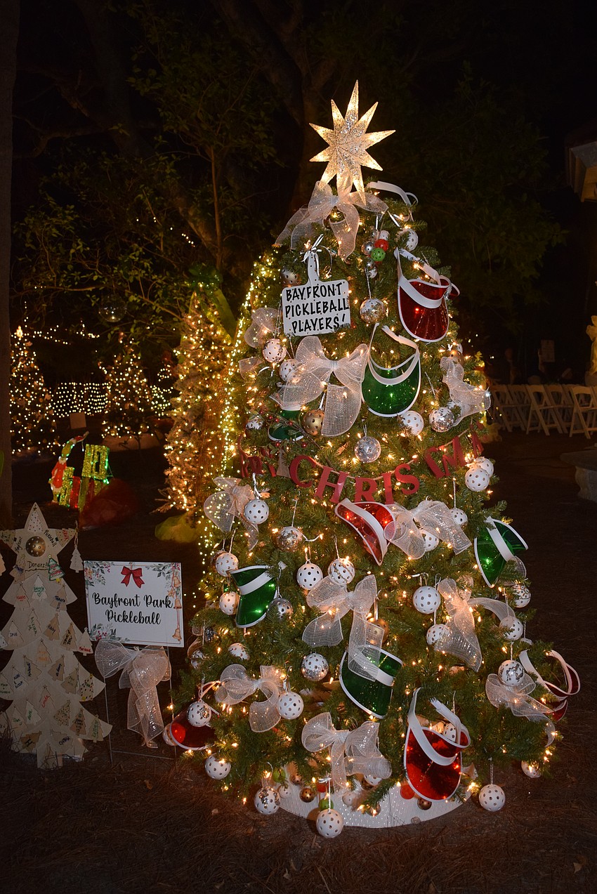 The Bayfront Park Pickleball tree at Christmas in the Garden.