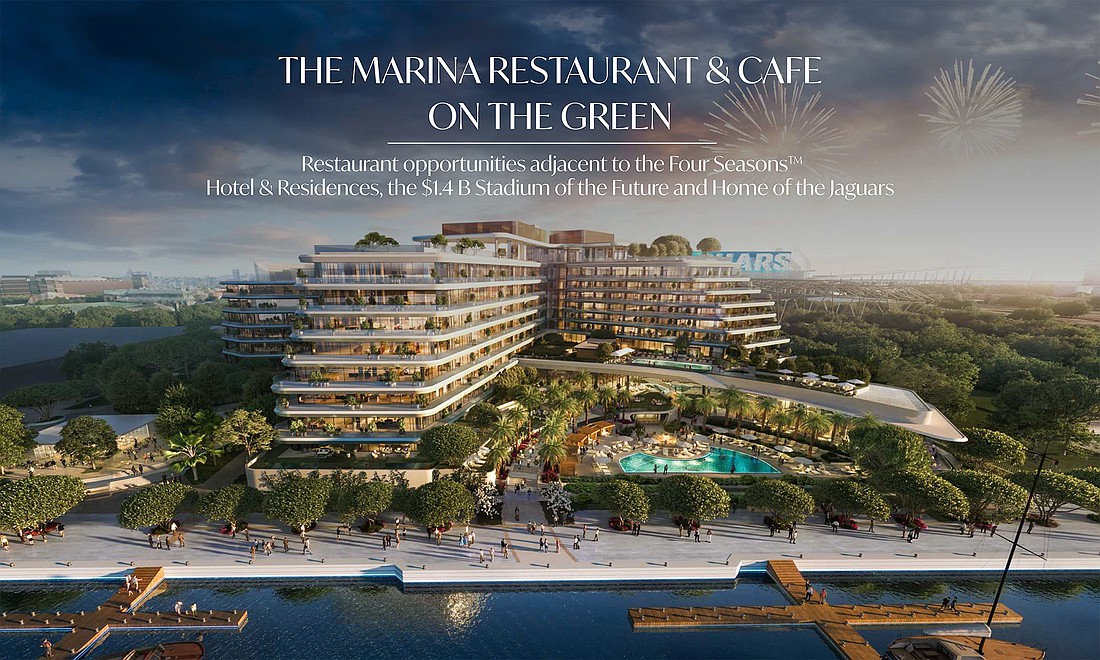 A Colliers brochure touts The Marina Restaurant and Cafe on the Green sites near the Four Seasons Hotel & Residences.