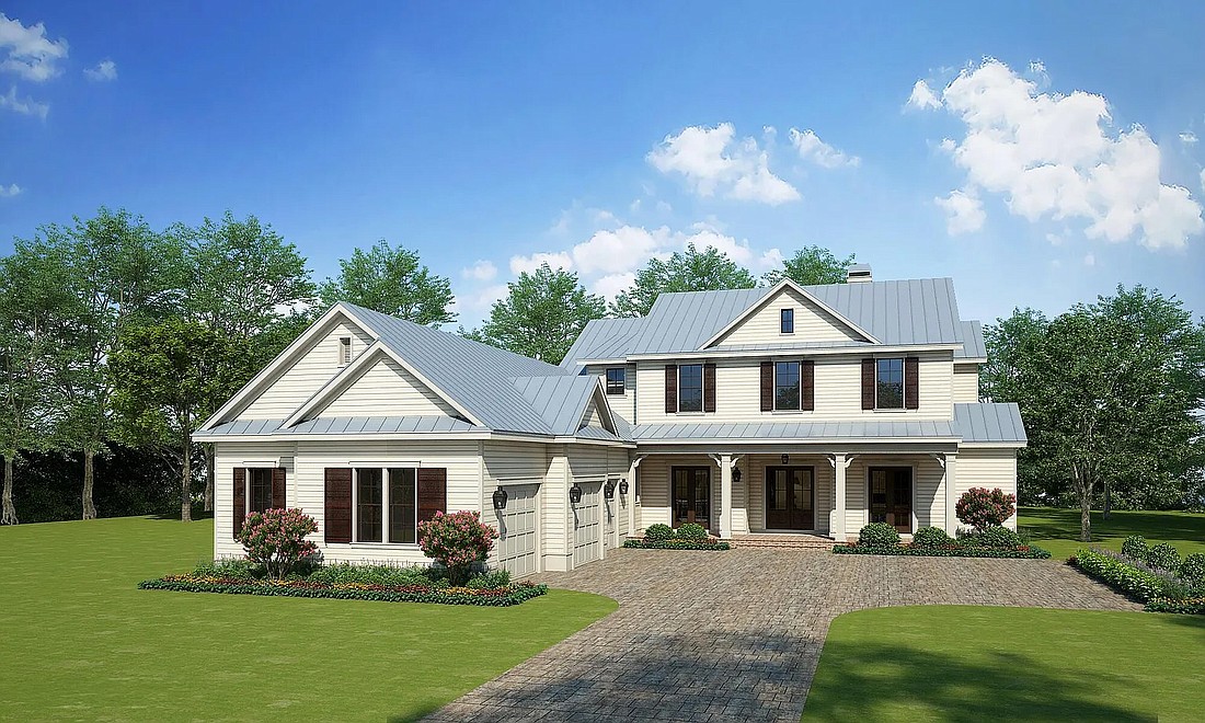 New construction traditional coastal-style, two-story home features five bedrooms, five full and one half-bathrooms, office, outdoor kitchen, porches and a three-car garage.