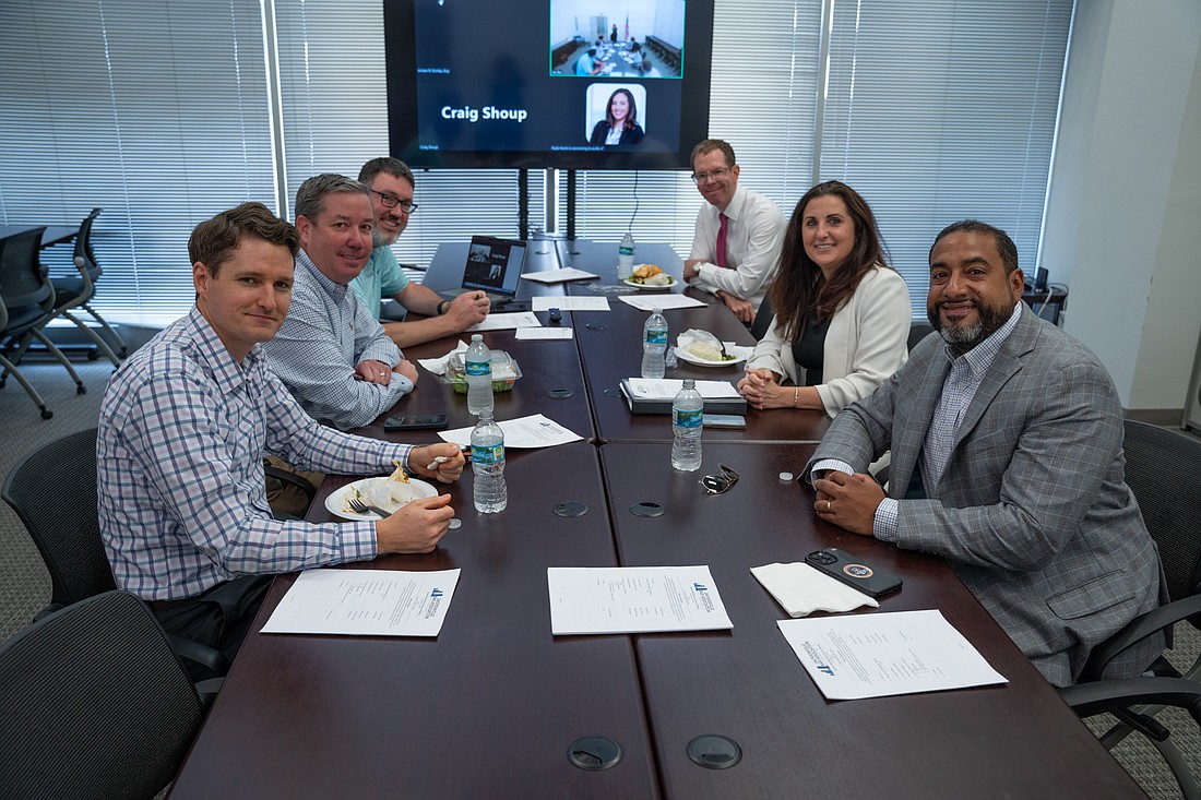 From left, Jacksonville Bar Association board members James Poindexter, President Christian George, Executive Director Craig Shoup, President-elect Brian Corrigan and board members Alex Hill and David Thompson. Not shown: Treasurer Asghar Syed, Secretary Adina Pollan and board members Amber Donley, Shannon Schott, Tim Miller, Kathryn Stanfill and John Weedon.