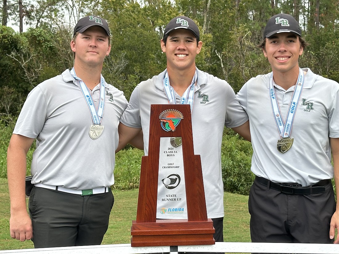 Lakewood Ranch boys golf seniors Henry Burbee, Parker Severs and Luke Wilson led the team to a second place finish in the state championship golf tournament at Mission Inn Resort and Club on Nov. 20.