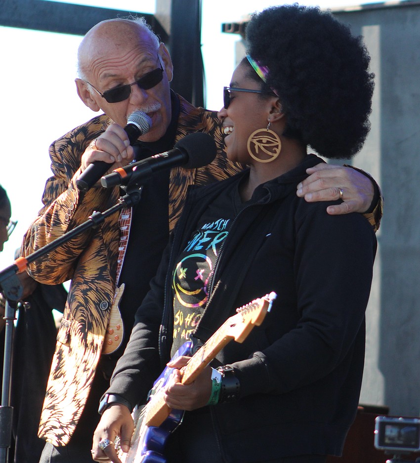Lakewood Ranch Blues Festival Producer Paul Benjamin introduces Melody Angel to the crowd to kick off the event.