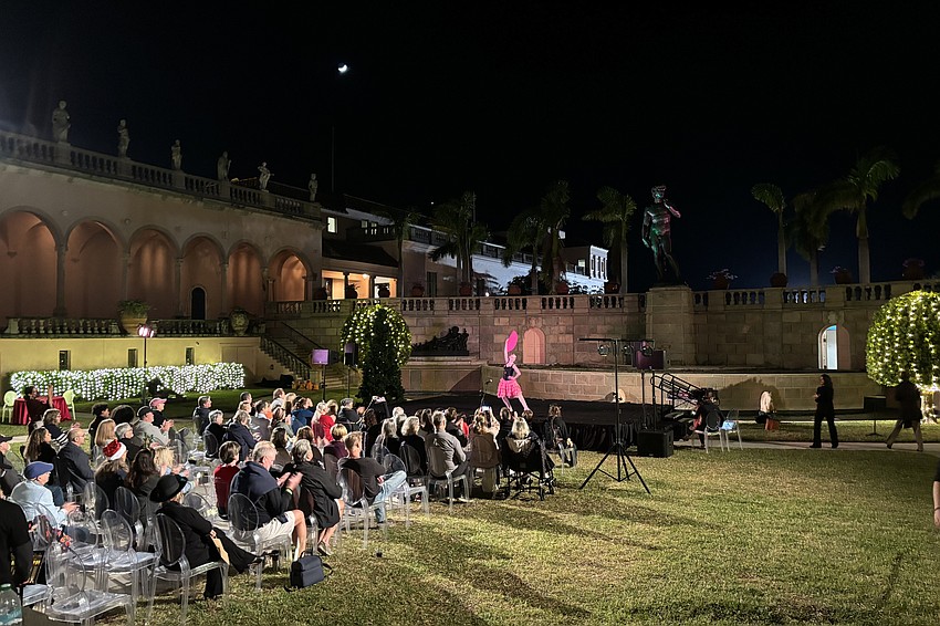 A student from Onyx Studio 2 performs in the courtyard of the Ringling Museum.