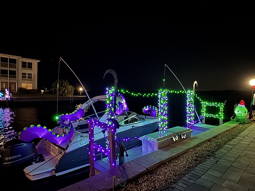 An octopus themed dock at the Lighting of the Docks.