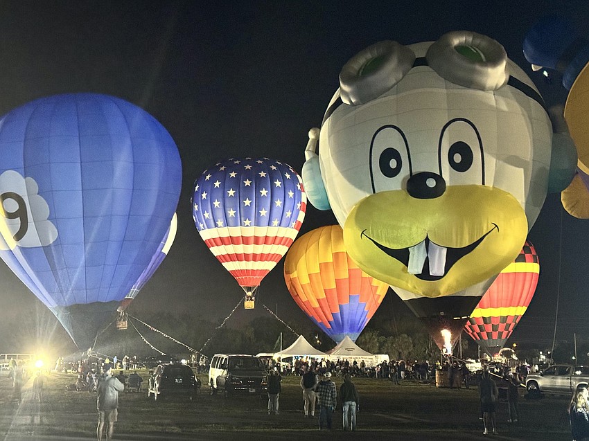 Various hot air balloons fill the event space.