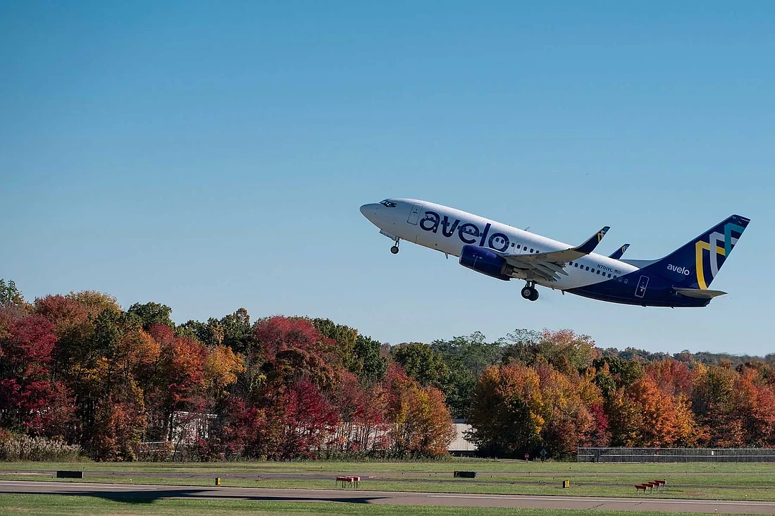 Avelo Airlines, which will launch flights from Jacksonville to New Haven, Connecticut on Feb. 14, uses a fleet Boeing Next Generation 737 aircraft that can seat up to 189 passengers.