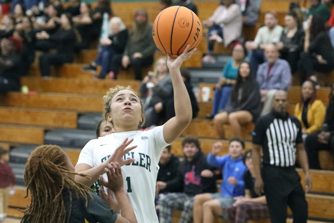 FPC's Ava Works puts up a shot against Ocala Forest last season. File photo by Brent Woronoff