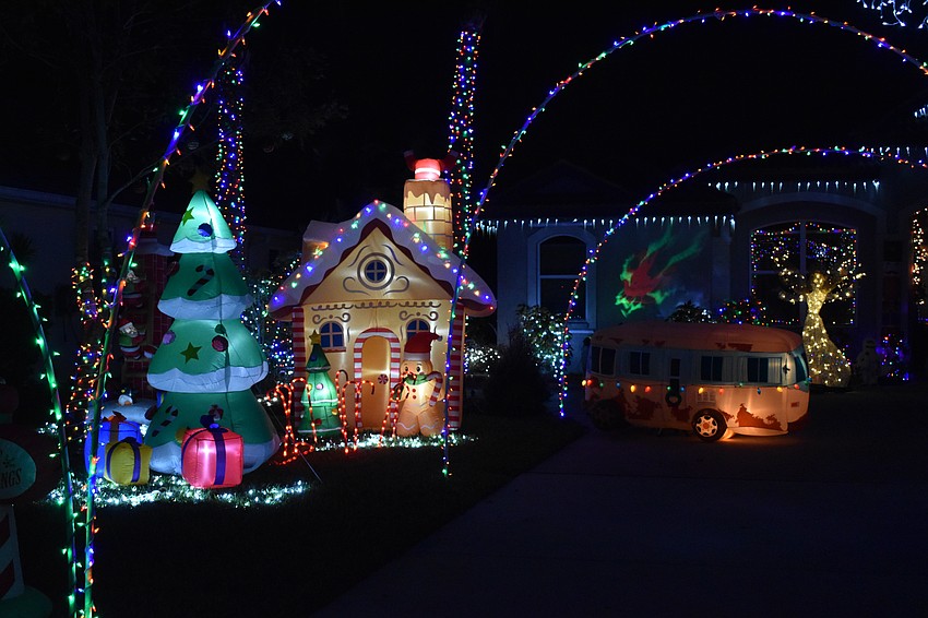 Inflatables decorate the yard of 5635 Eastwind Drive. in Colonial Oaks