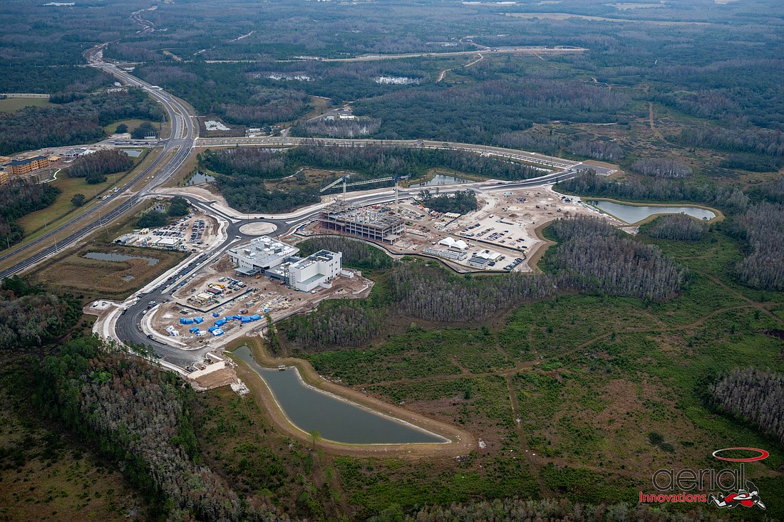 An aerial view of the Moffitt Cancer Center Speros campus as of December 2024.