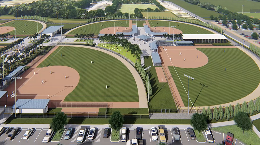 The championship field at Sarasota County's 17th Street Park youth softball complex will feature a center field berm for spectators. The field is oriented toward the northeast to avoid direct sun toward home plate.