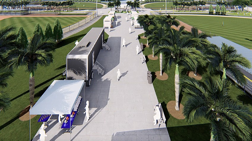 The plaza at the Sarasota County's 17th Street Park youth softball complex will include space for mobile restrooms and food trucks that can be staged on site during large tournaments.