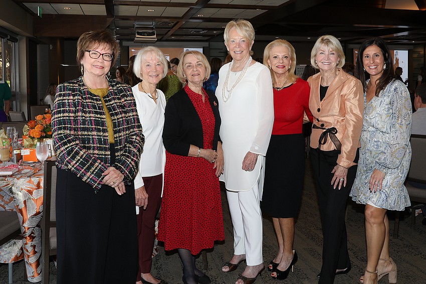 Table 12 hostess Jeannie Slater and her friends: Marie Pender, Ann Cruikshank, Patricia Wynn, Slater, Julie Riddell, Jeanie Kirkpatrick and Yolanda Mancha.