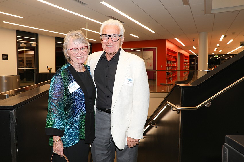 Joyce and Victor Rendano enjoy the Alfred R. Goldstein Library on the RCAD campus.