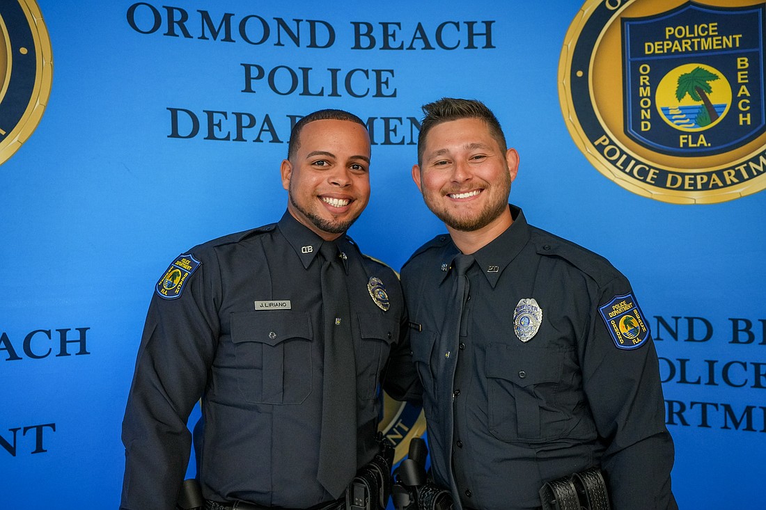 New officers Julio Liriano and Nick Mancuso were sworn in on Thursday, Dec. 5. Photo courtesy of Ormond Beach Police/Pauline Dulang