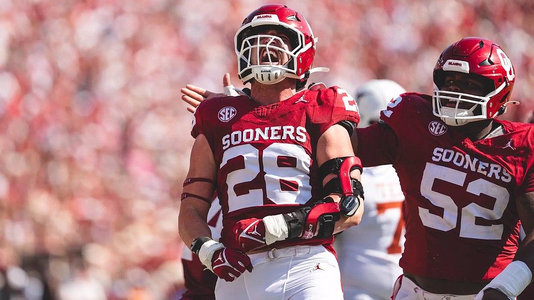 Oklahoma Sooner football player Danny Stutsman (No. 28), a former Foundation Academy star, declares for the 2025 NFL Draft.