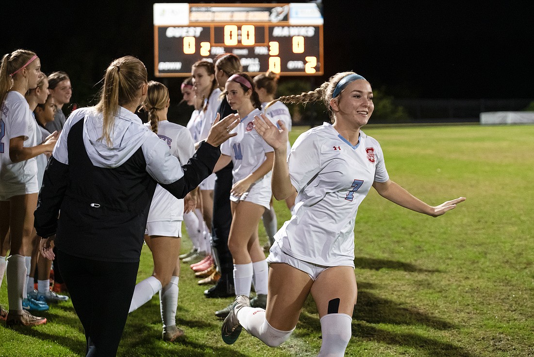 Seabreeze's Olivia Chase takes the field last season in a game against Spruce Creek. File photo by Michele Meyers