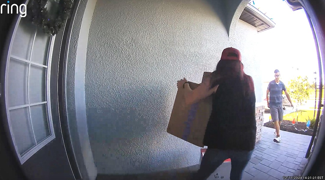 Video taken from a doorbell camera shows two people allegedly stealing packages from a Lakewood Ranch home. The Manatee County Sherif's Office has made two arrests in the case.