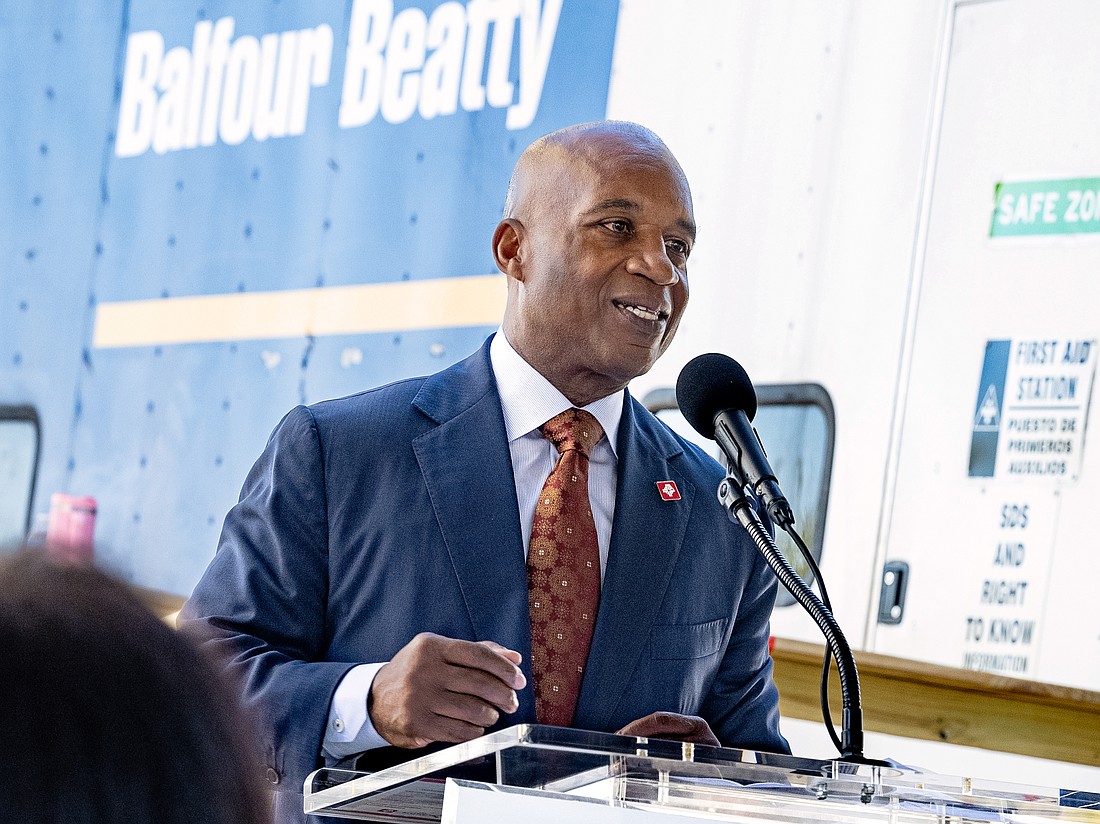 Jacksonville Transportation Authority CEO Nat Ford speaks Oct. 24 at the topping-out ceremony for the U2C Autonomous Innovation Center near Broad and Water streets in LaVilla.