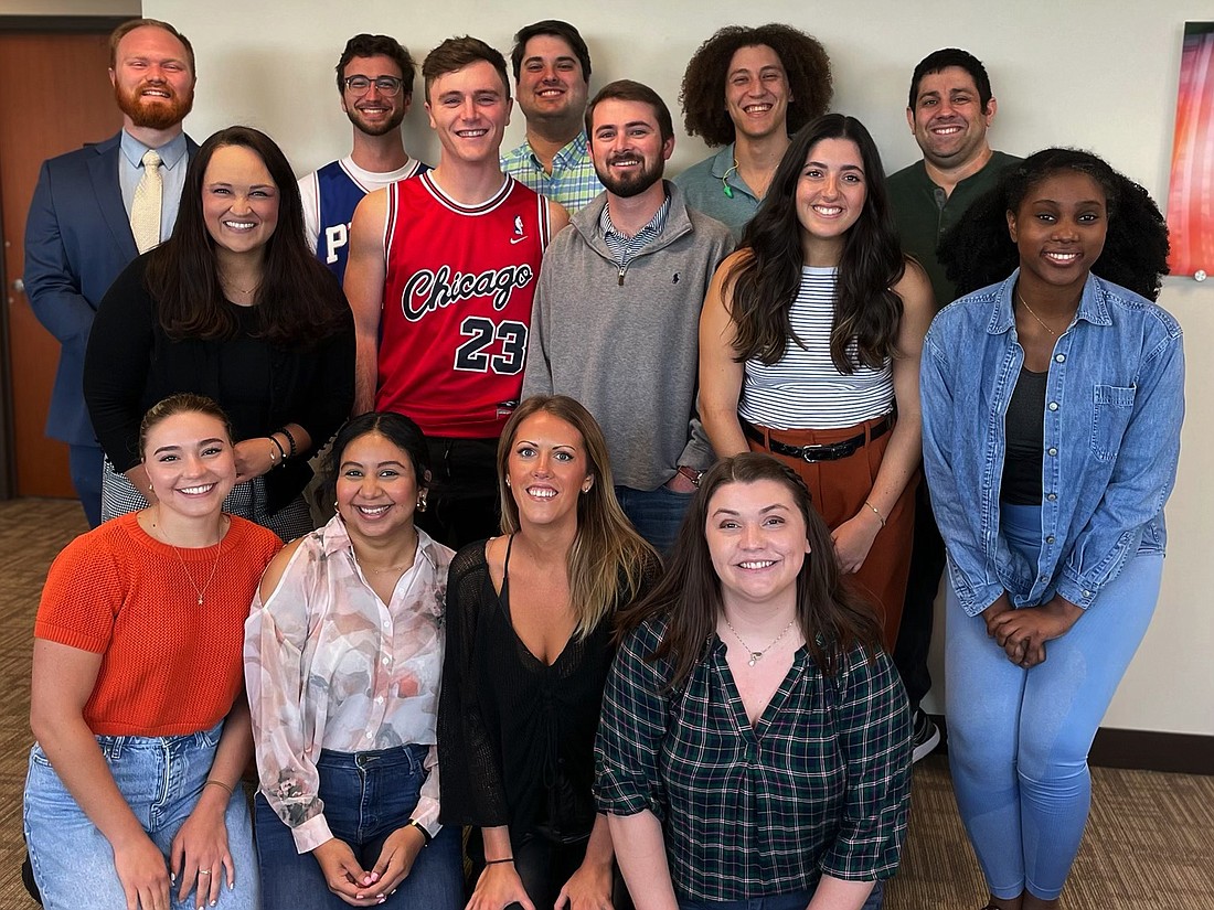 The “Fabulous 14,” the inaugural class at the Jacksonville University College of Law posed for a photo after their first-year final exams. Top row: Andrew-Paul Griffis, Ethan Katz, Alex Wicks, Dominic Martin and Joseph Olivia. Middle row: Audrey Shannon, Jake Navin, Matt Majors, Marisa Materazzi and Lauren Fisher. Bottom row: Randi Alt, Keiry Soto-Chavez, Leah O’Reilly and Sydney Schmidt.