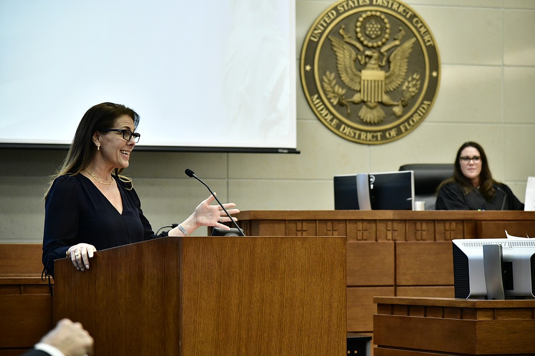 Circuit Judge Tatiana Salvador, left, and presiding U.S. Magistrate Judge Laura Lothman Lambert at a naturalization ceremony Aug. 15 at the Bryan Simpson U.S. Courthouse.