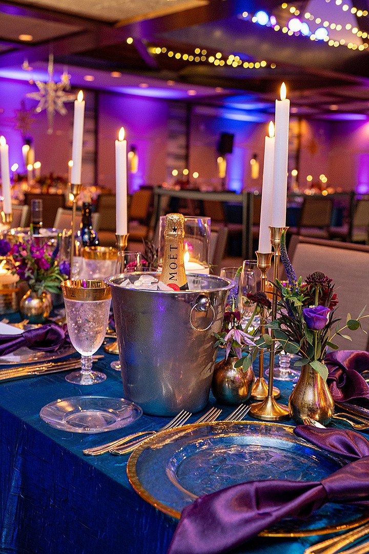 The head table was festively decorated for Selby's New Year's Eve Gala.