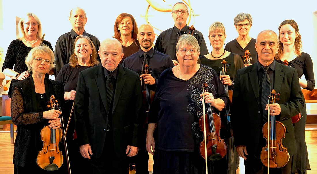 The Daytona Solisti Chamber Orchestra includes Susan Pitard Acree, founder and music director (front row, second from right). The orchestra also includes violinist Olga Kolpakova, front left; pianist Dr. Michael Rickman, front second from left; and cellist Joseph Corporon (behind Acree). Photo by Anthony Scaggs