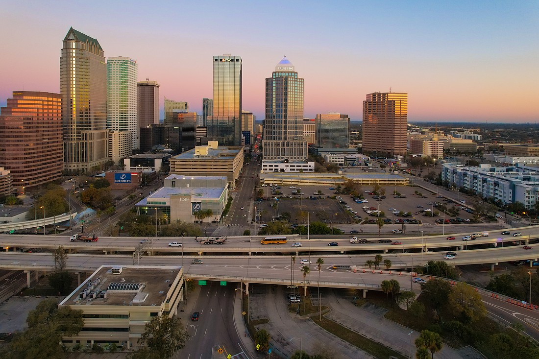 An aerial view of the Selmon Expressway in downtown Tampa.