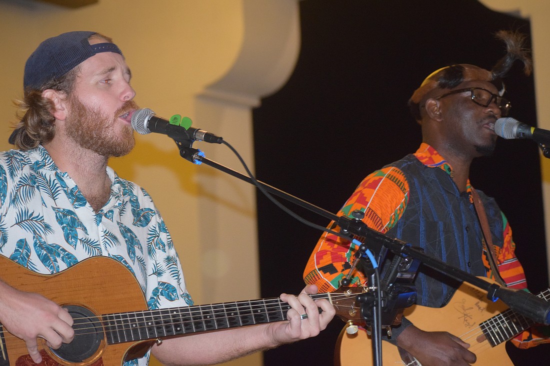 Local artist Trevor Bystrom and musical partner Peter Mawanga, from Malawi, Africa, performed their music for Lakewood Ranch on Dec. 18 at Ranch Nite Wednesday at Waterside Place.