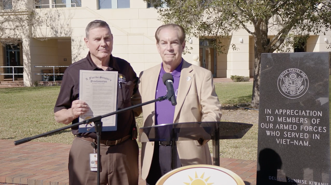 Volusia County Veteran Services Director Bob Watson and Florida Sen. Tom Wright. Screenshot courtesy of Volusia County