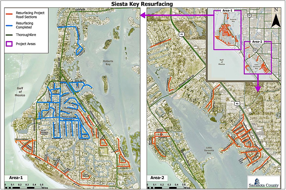 Many Siesta Key neighborhood streets are included in the resurfacing program.