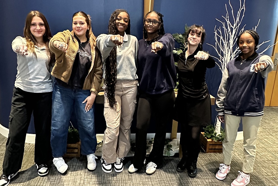 First Baptist Christian Academy varsity volleyball player received rings during a ceremony honoring the team's district championship. Courtesy photo