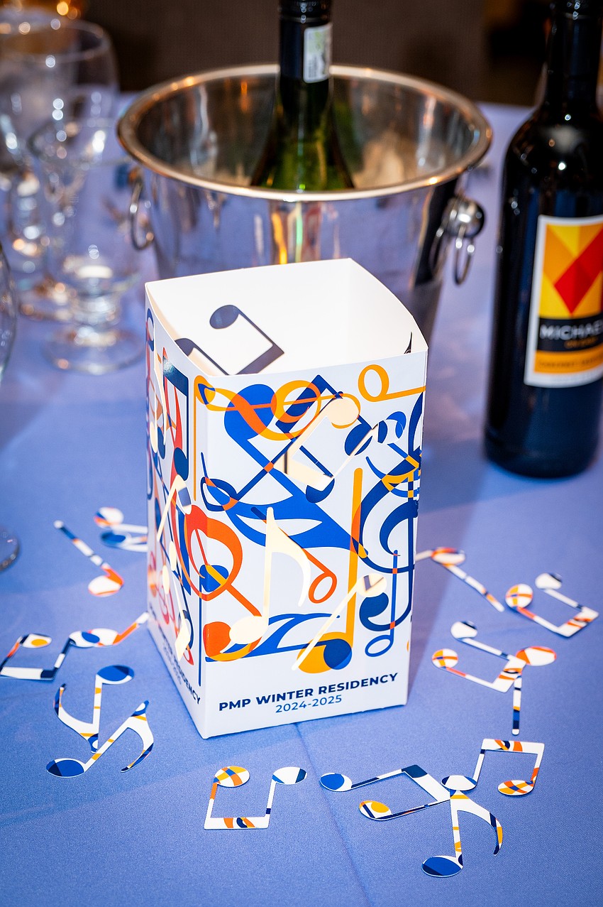Colorful centerpieces adorn the tables at the Perlman dinner.